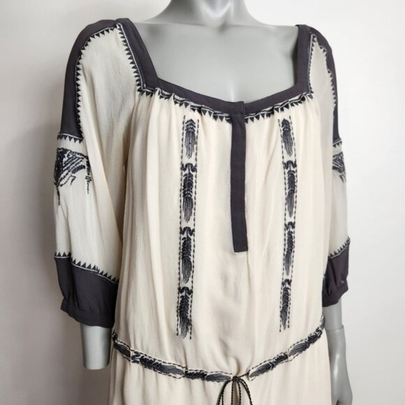 Club Monaco Silk Embroidered 3/4 Sleeve Boho Mini Dress Size 6 - Picture 2 of 15